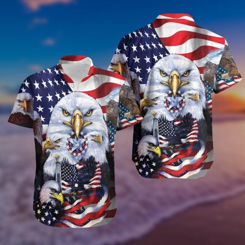 Felacia [Hawaii Shirt] Eagle American and Star Honnor Unisex Hawaiian Aloha Shirt-ZX2761